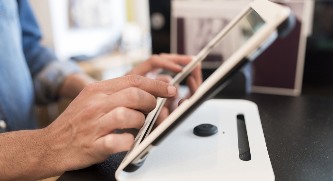 male ordering on tablet