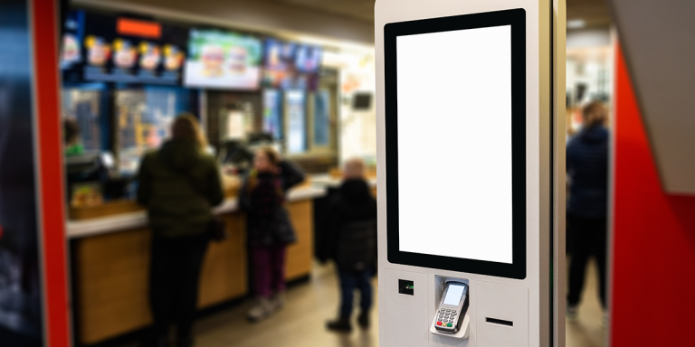 Floor Standing Kiosk In Fast Casual Restaurant