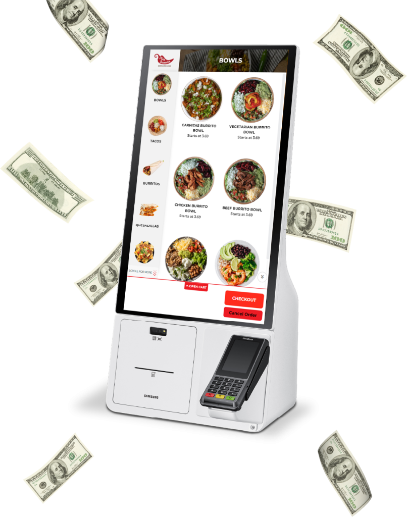 GRUBBRR Kiosk Surrounded by Flying Money